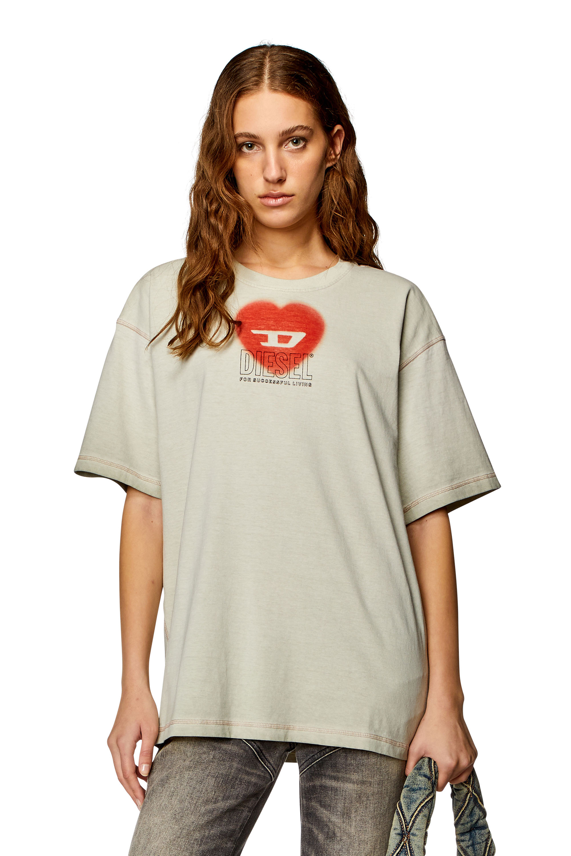 Diesel - T-BUXT-N4, Woman's T-shirt with heart print in Beige - 3
