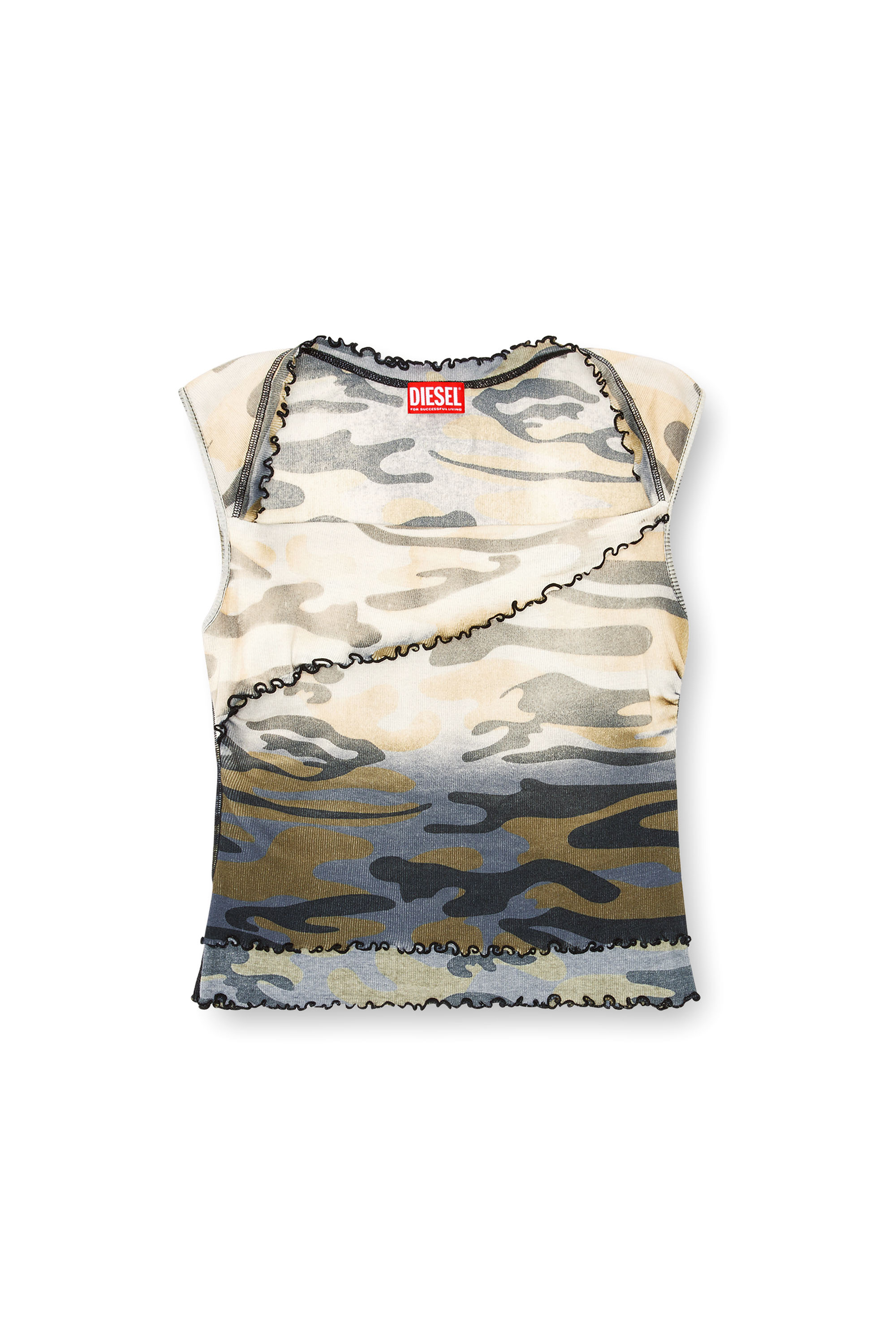 Diesel - T-JANET, Woman's Faded camo top with lettuce hems in Grey/Blue - 3