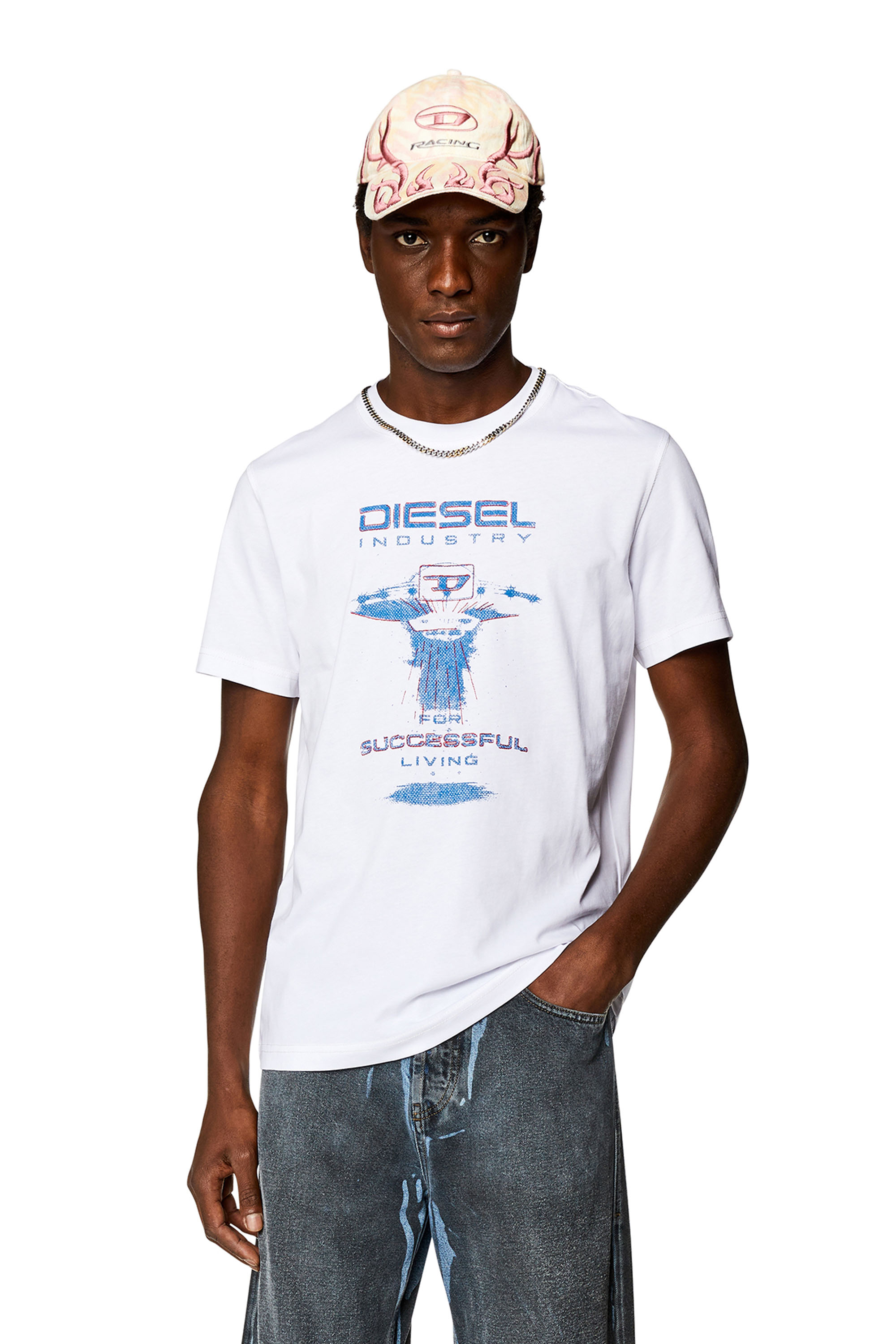 Diesel - T-DIEGOR-K69, Man's Embroidered T-shirt with spaceship print in White - 3