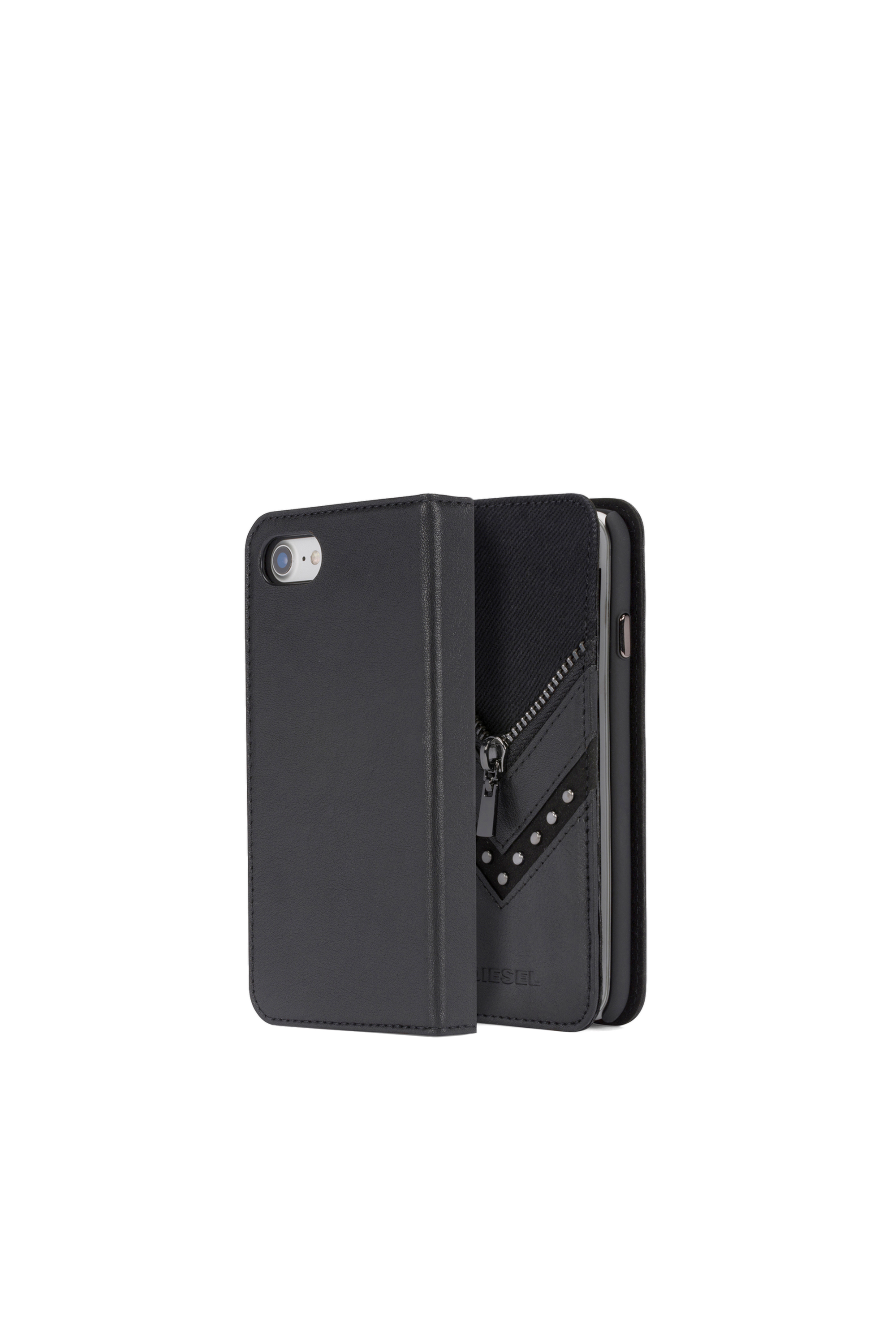 BLACK DENIM/STUD/ZIPPER IPHONE 8/7 FOLIO, Diesel - BLACK DENIM/STUD/ZIPPER IPHONE 8/7 FOLIO, - Flip covers - Image 1