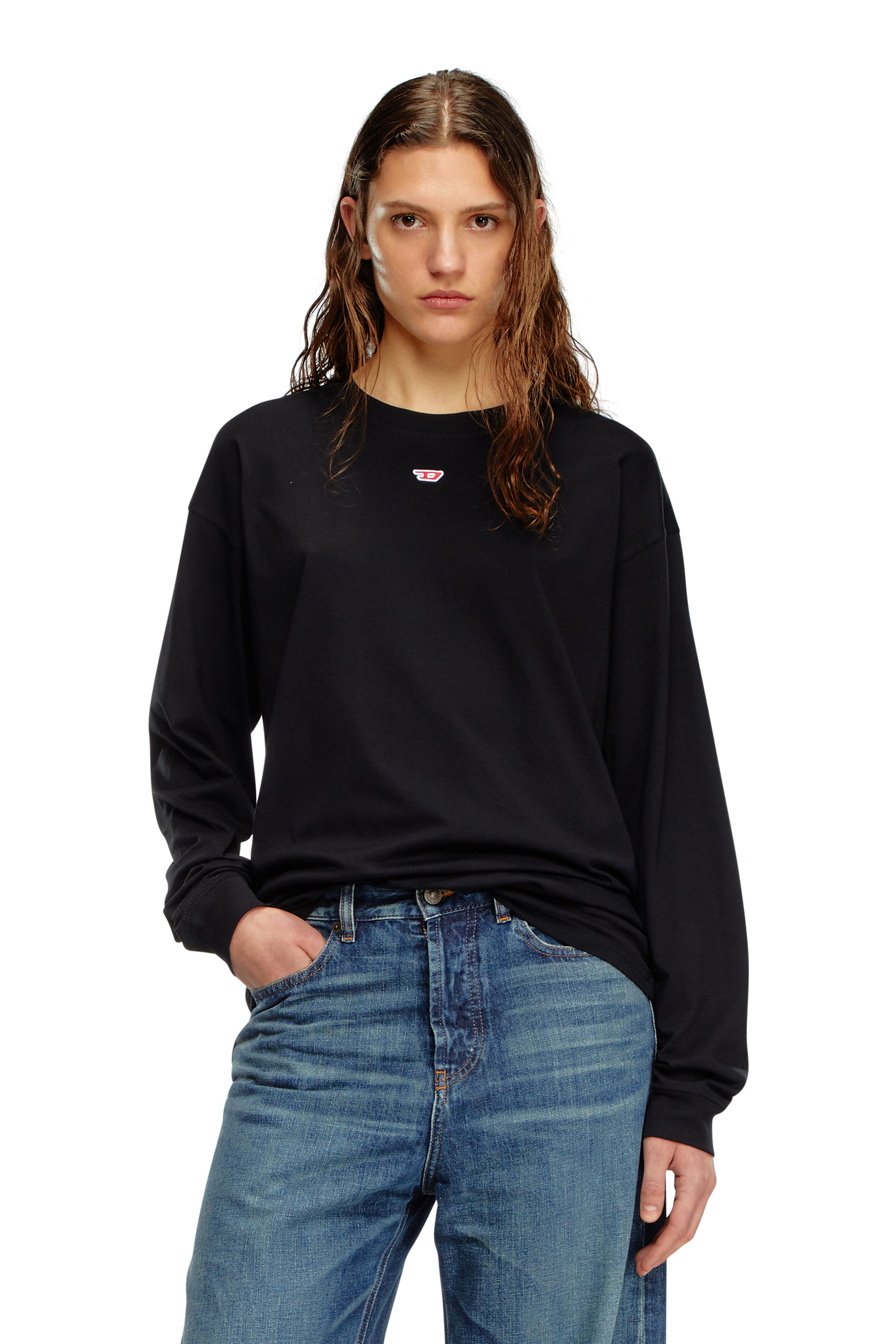 Diesel - T-BOXT-LS-D, Unisex's Longs-sleeve T-shirt with D patch in Black - 5