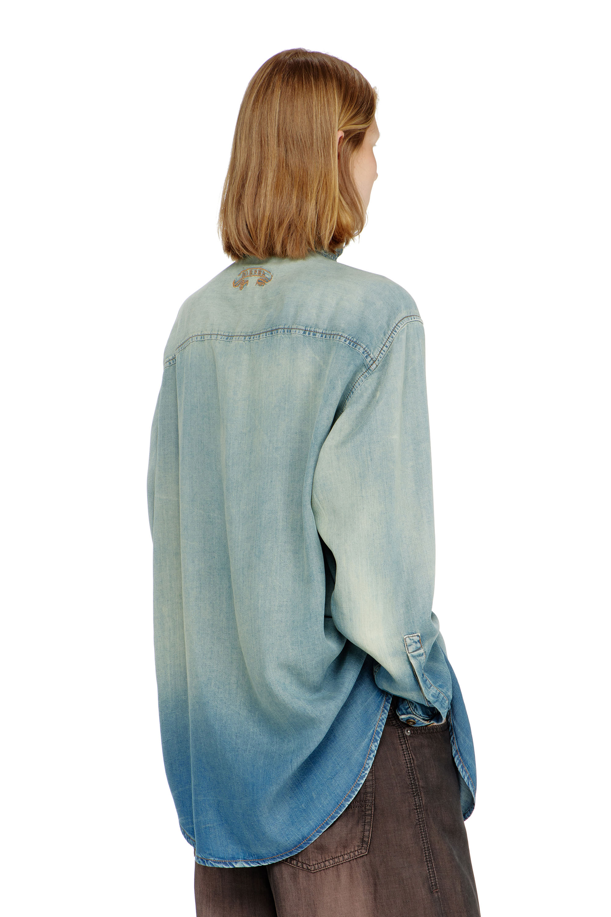 Diesel - DE-ARVEN-S1, Woman's Shirt in marbled fluid denim in Light Blue - 4
