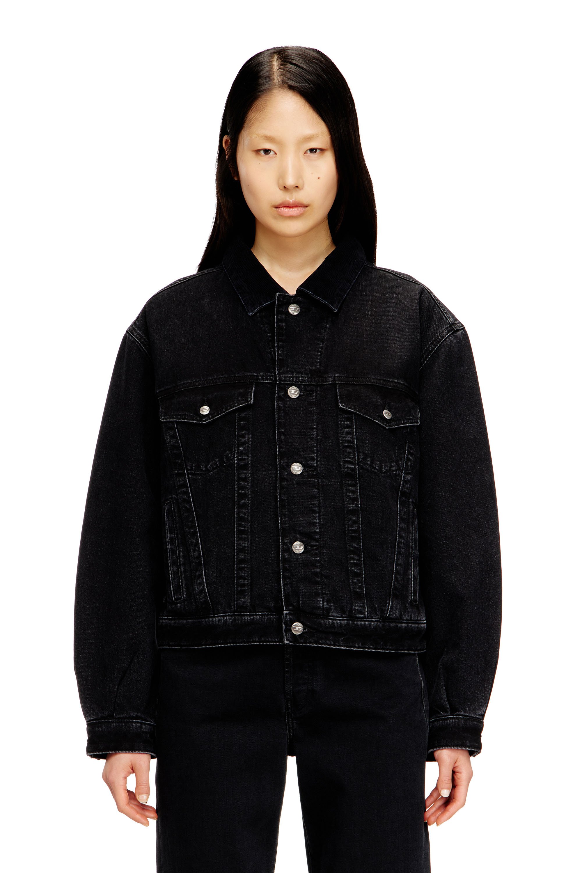 Diesel - D-RANGER-T, Unisex's Padded trucker jacket in denim in Black - 1
