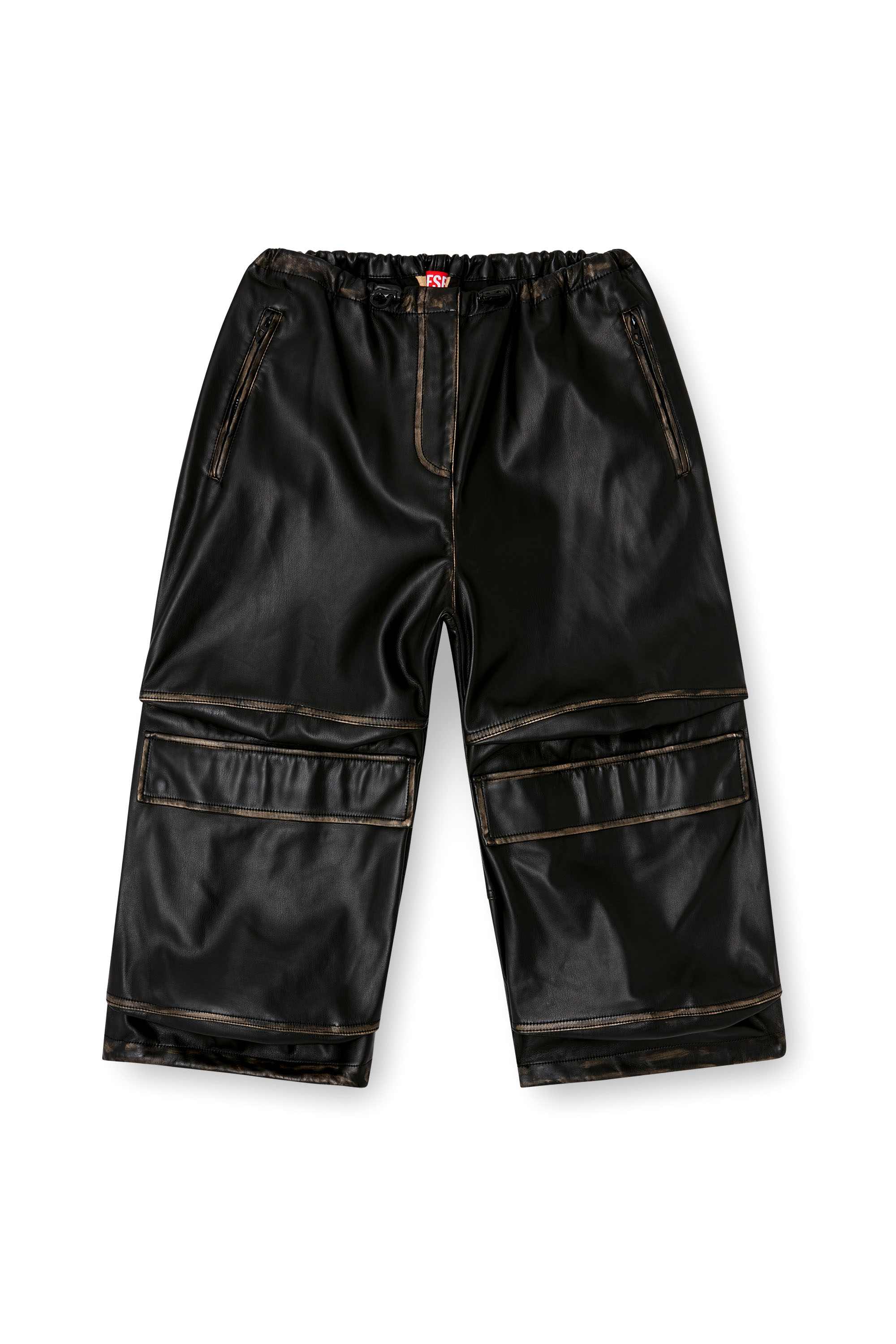 Diesel - P-DAYETZ-SHORT-FEM, Woman's Pleather cargo Bermuda pants in Black - 5