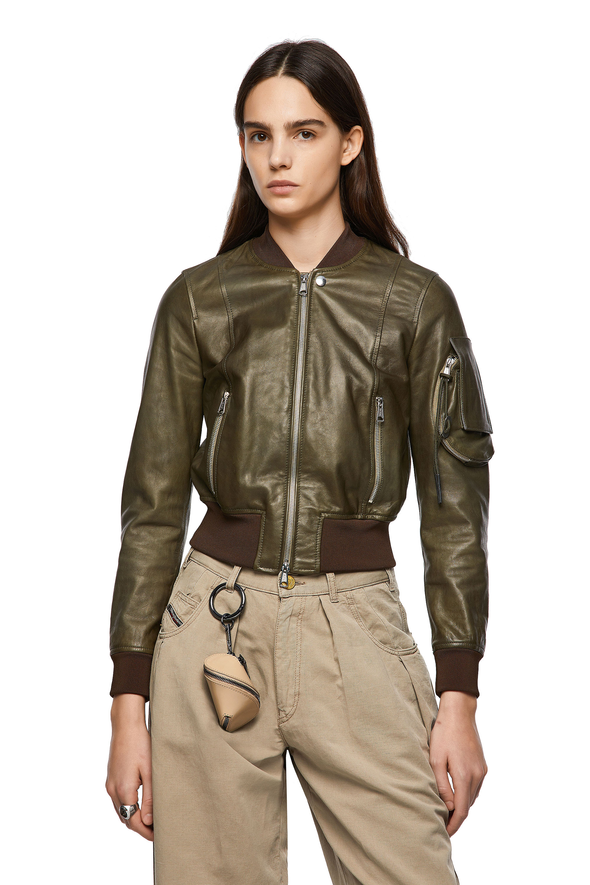 L-ELIA, Olive Green Diesel - L-ELIA, Olive Green - Leather jackets - Image 1