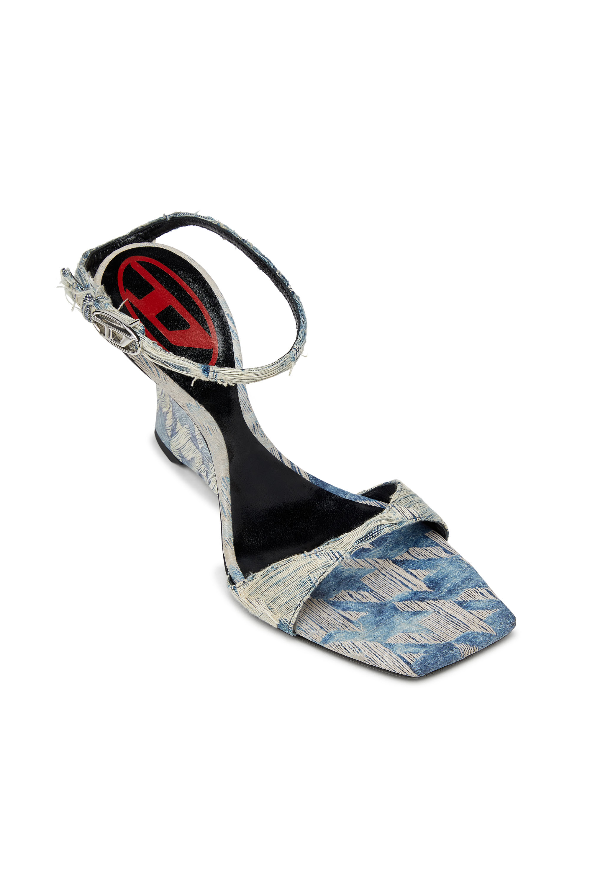 Diesel - D-AMBER SANDAL WEDGE, Woman's D-Amber-Wedge sandals in jacquard denim in Light Blue - 6