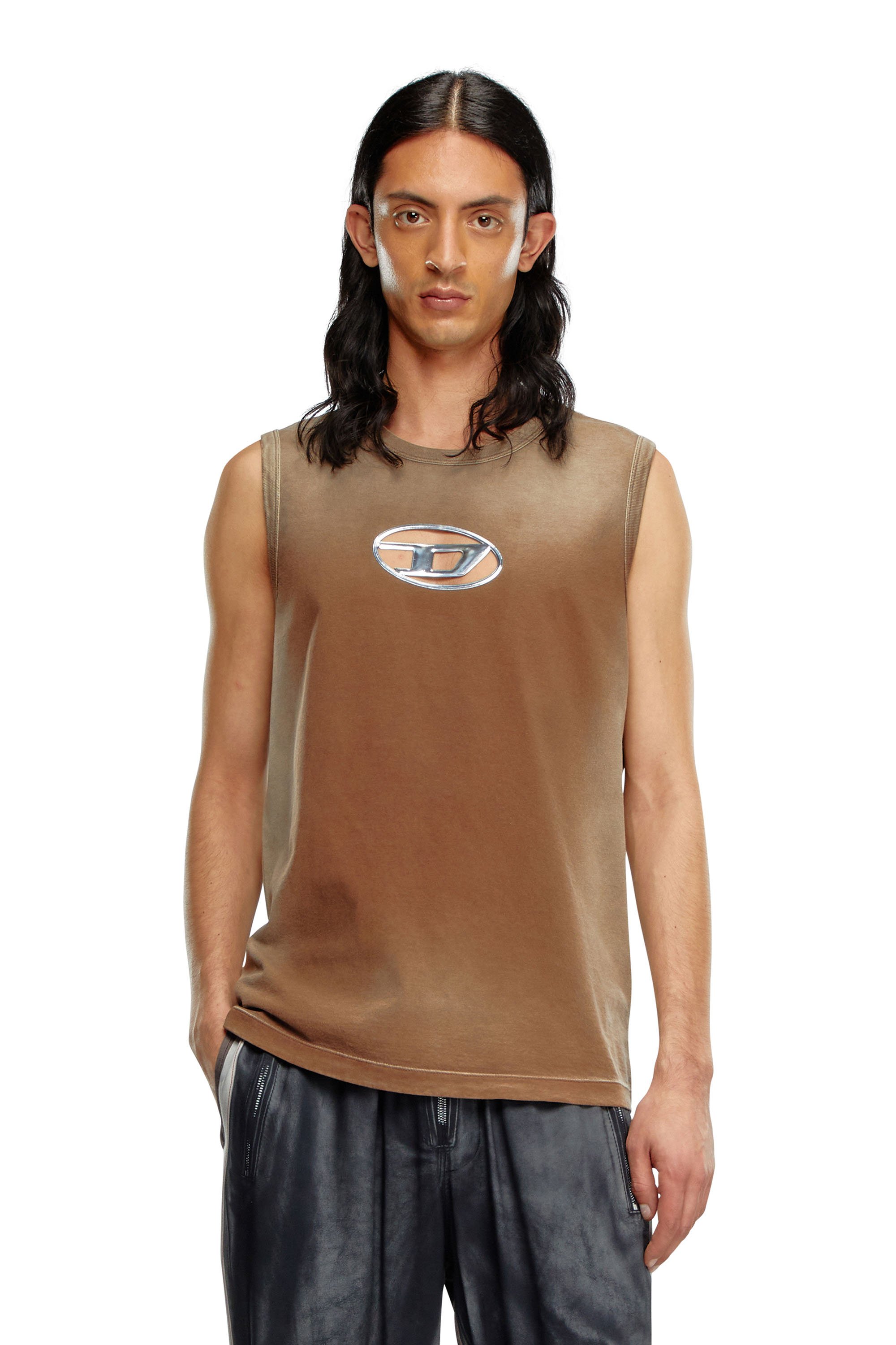 Diesel - T-BRICO, Man Faded tank top with puffy Oval D in Brown - Image 1