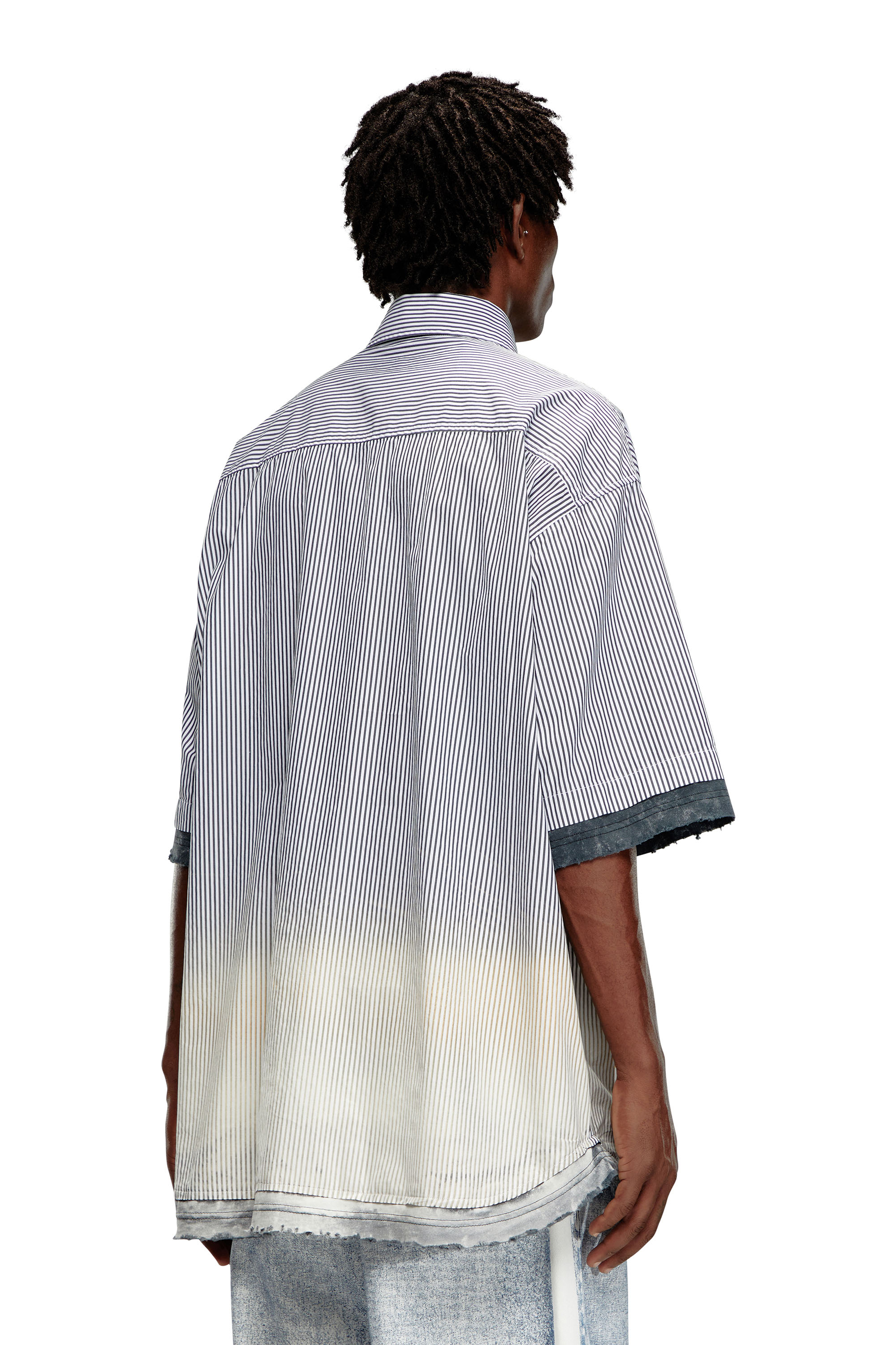 Diesel - S-TRAX, Man's Distressed striped short-sleeve shirt in Black/White - 4