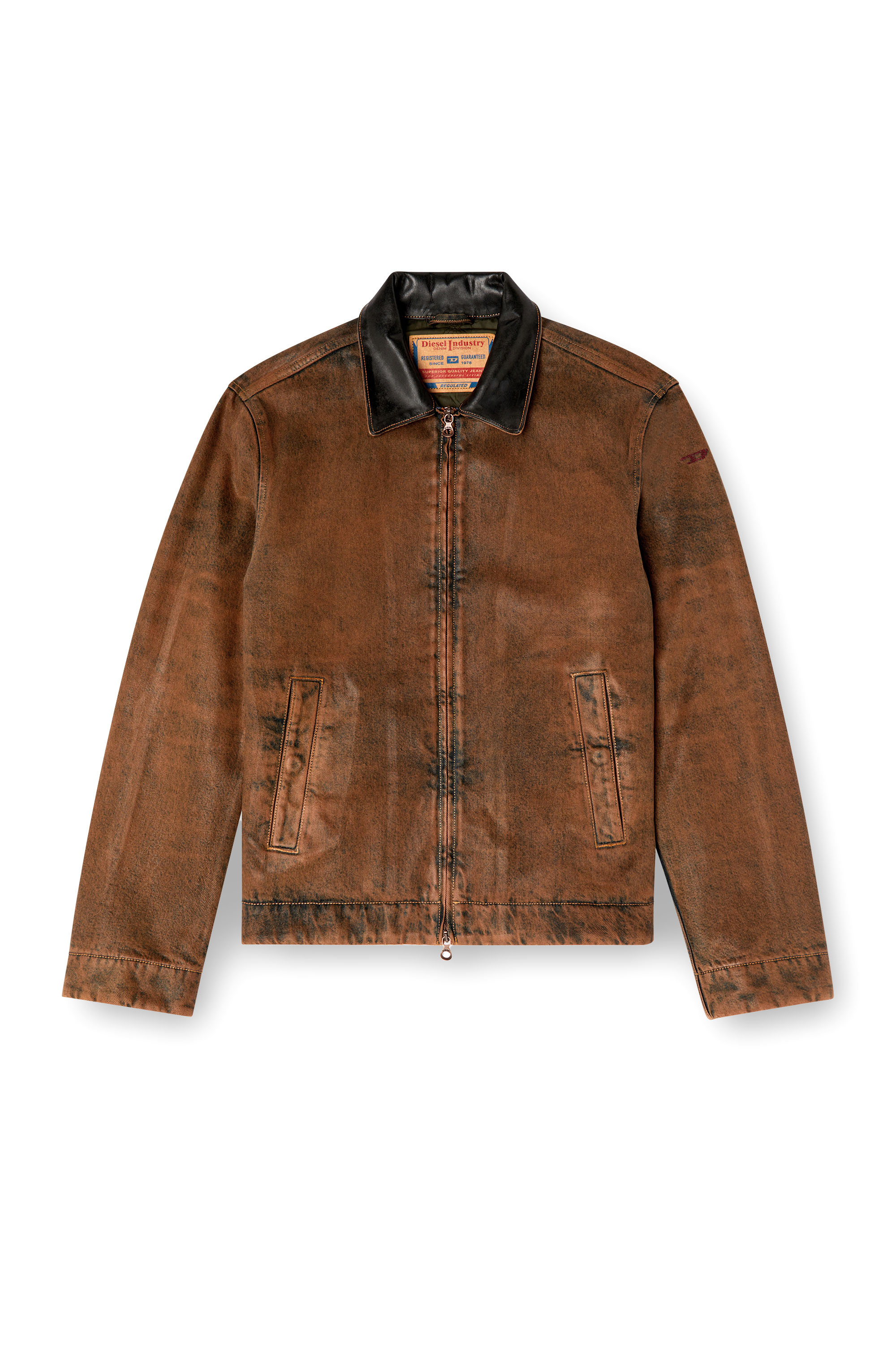 Men's Padded blouson in coated denim | Brown | Diesel Men's Padded blouson in coated denim | Brown | Diesel