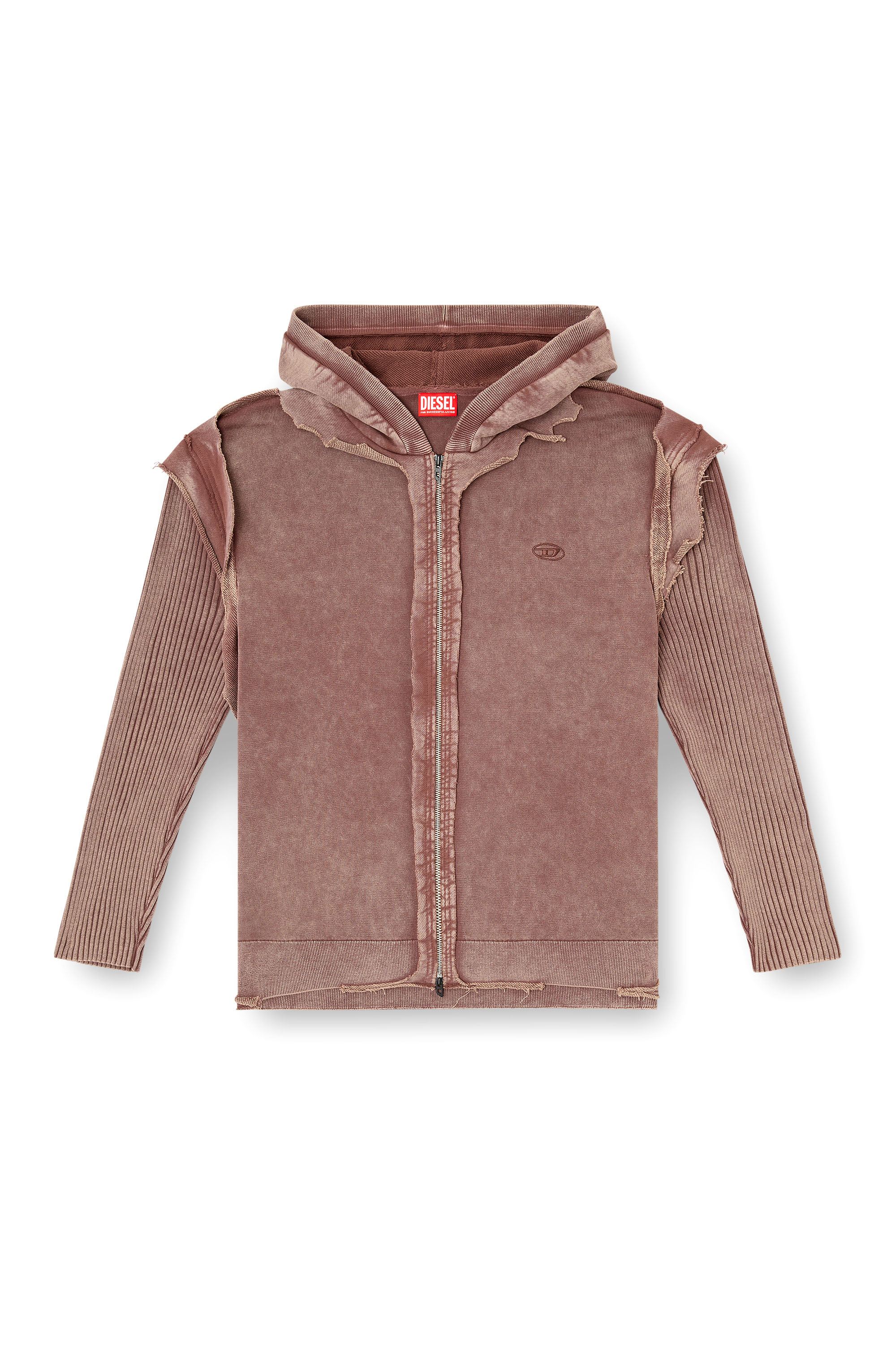 Men's Zip-up hoodie with destroyed effect | Brown | Diesel TR