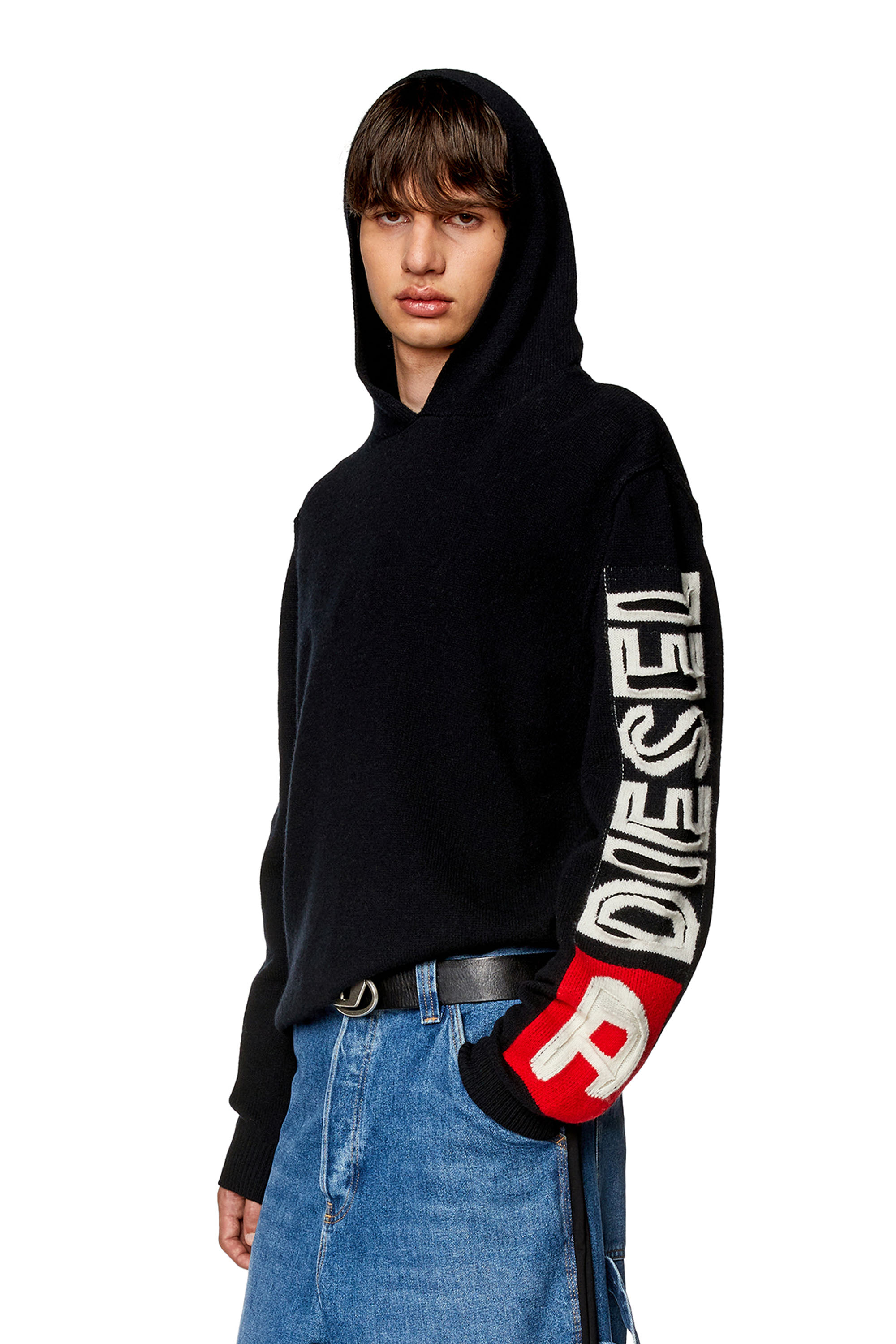 Diesel - K-TELENDO, Man Wool hoodie with cut-up logo in Black - Image 1