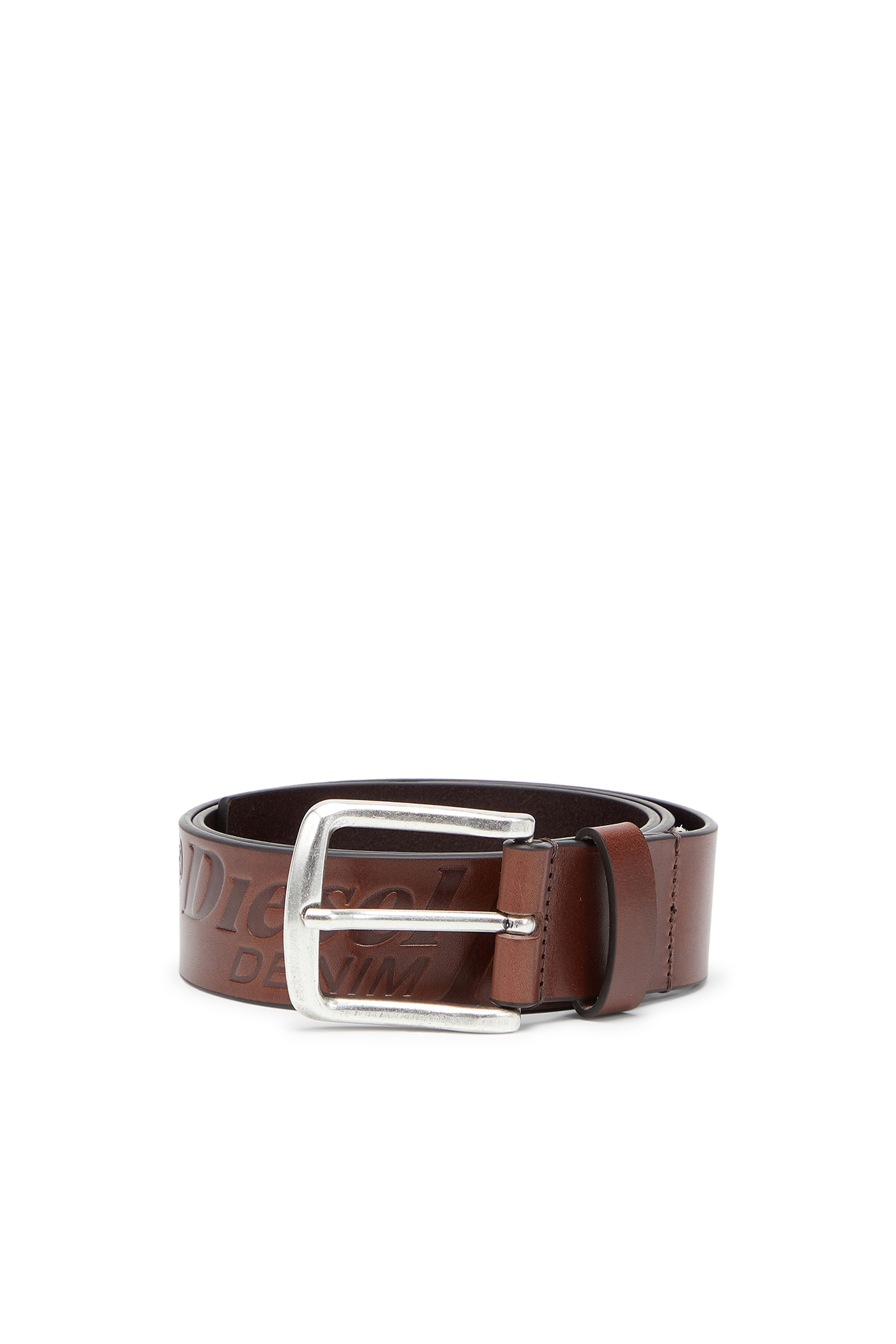 Diesel - B-FLAG-D EMBOSSED, Man's 4 cm leather belt with engraved logo in Brown - 1