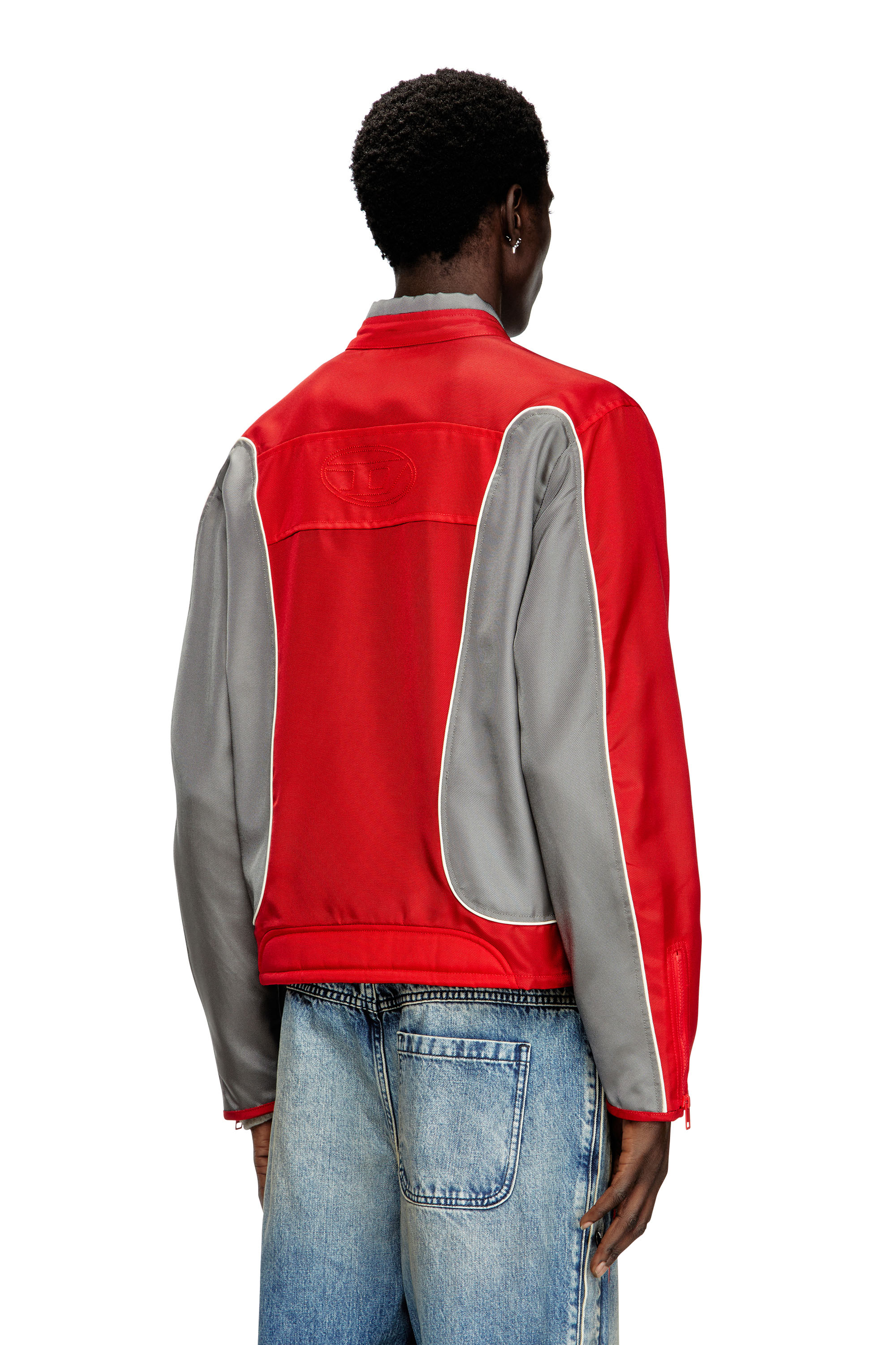 Diesel - J-BLINK-A, Man's Colour-block biker jacket with piping in Red/Grey - 4