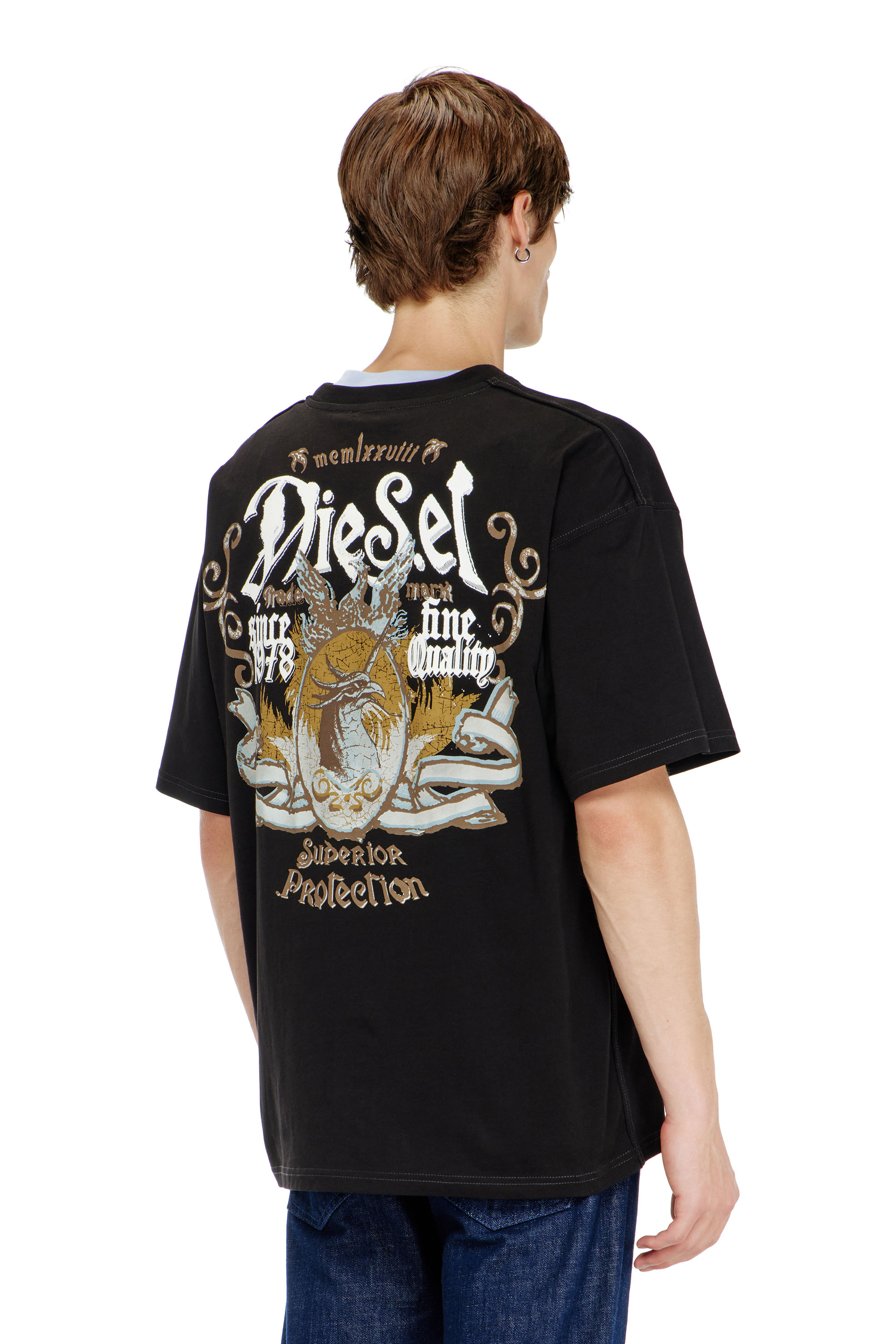 Diesel - T-BOXT-AA2, Man's Cotton T-shirt with flock graphic in Black - 4