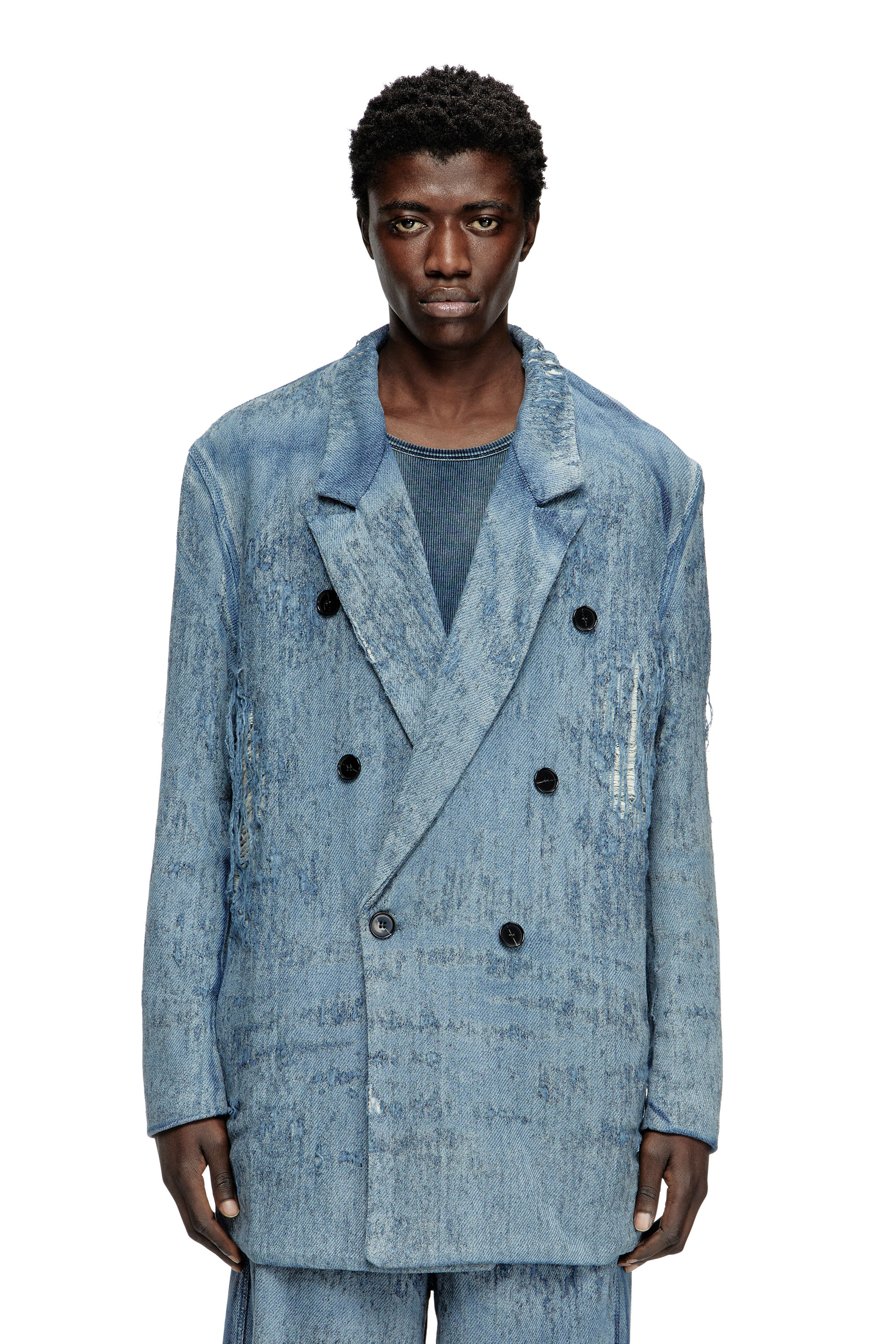 Diesel - D-PEKKA-FSG2, Unisex's Blazer in ultra-destroyed jacquard denim in Medium blue - 2