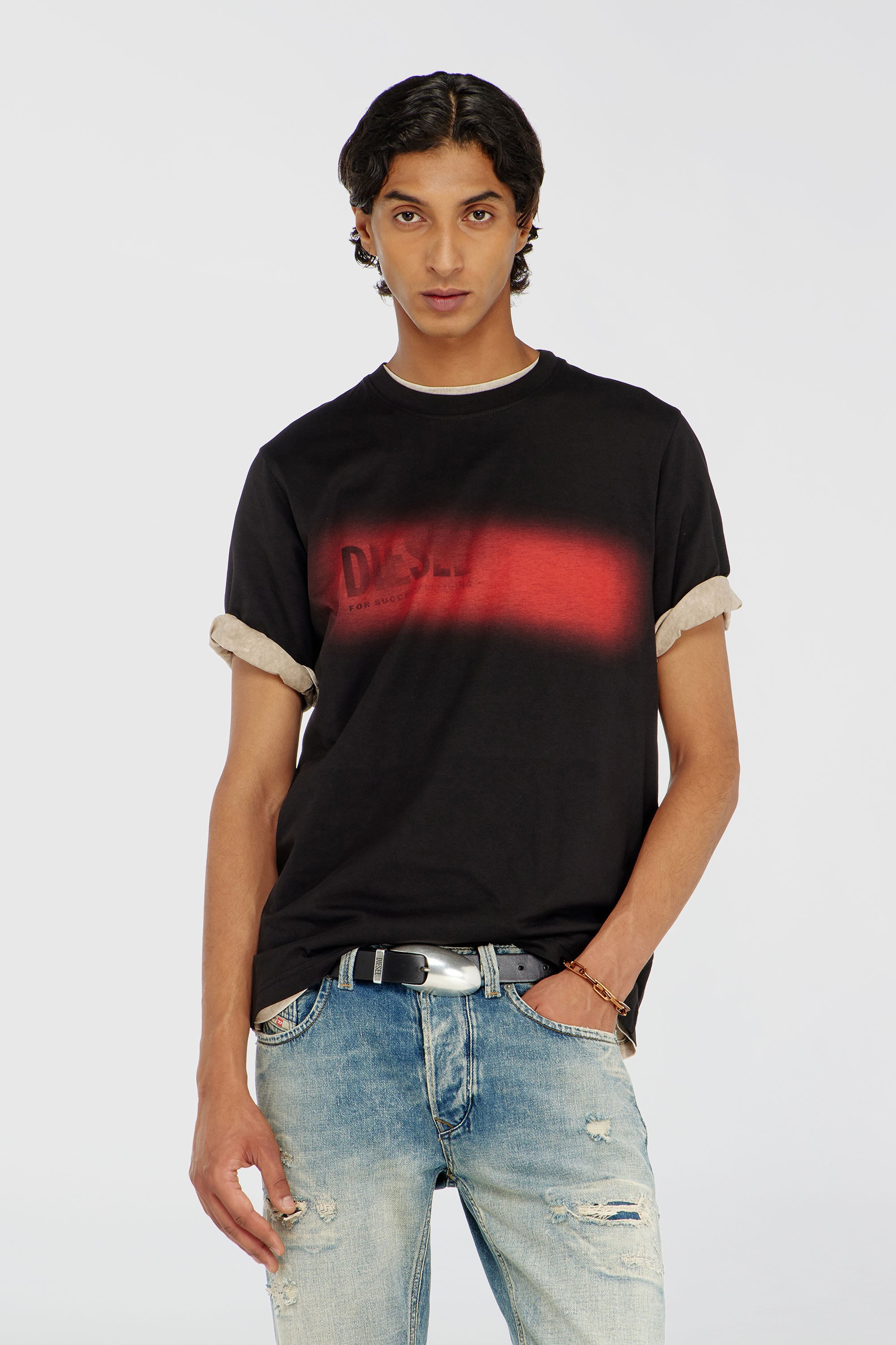 Diesel - T-ADJUST-AA5, Man's Cotton T-shirt with spray logo print in Black - 1