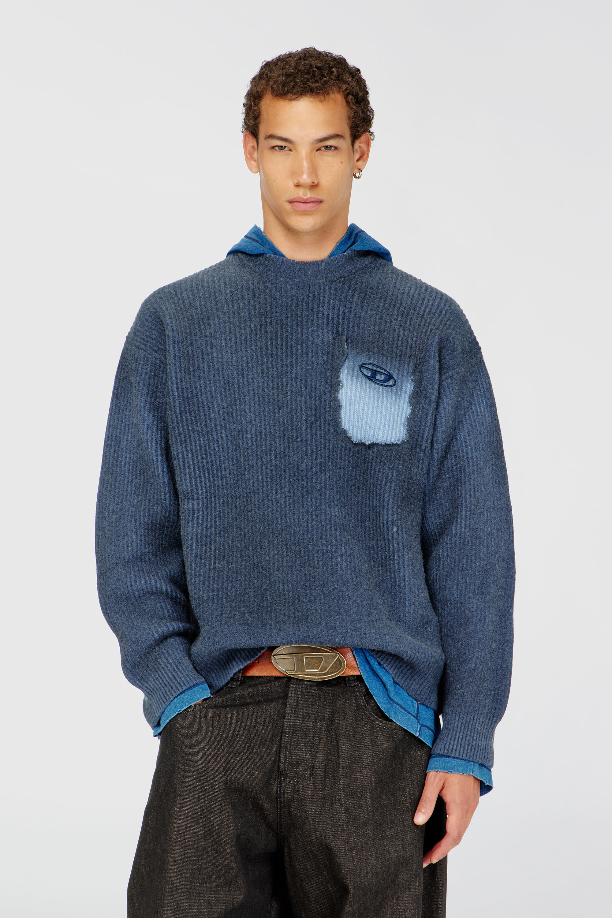 Diesel - K-PICKLER, Man's Wool-blend jumper with mock pocket in Dark Blue - 1