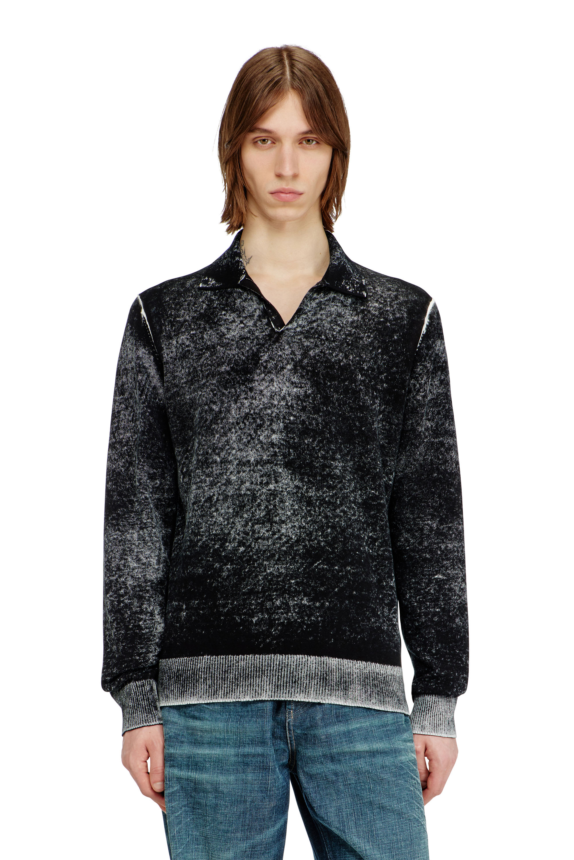 Diesel - K-LAWRENCE, Man's Polo jumper with faded reverse print in Grey/Black - 1