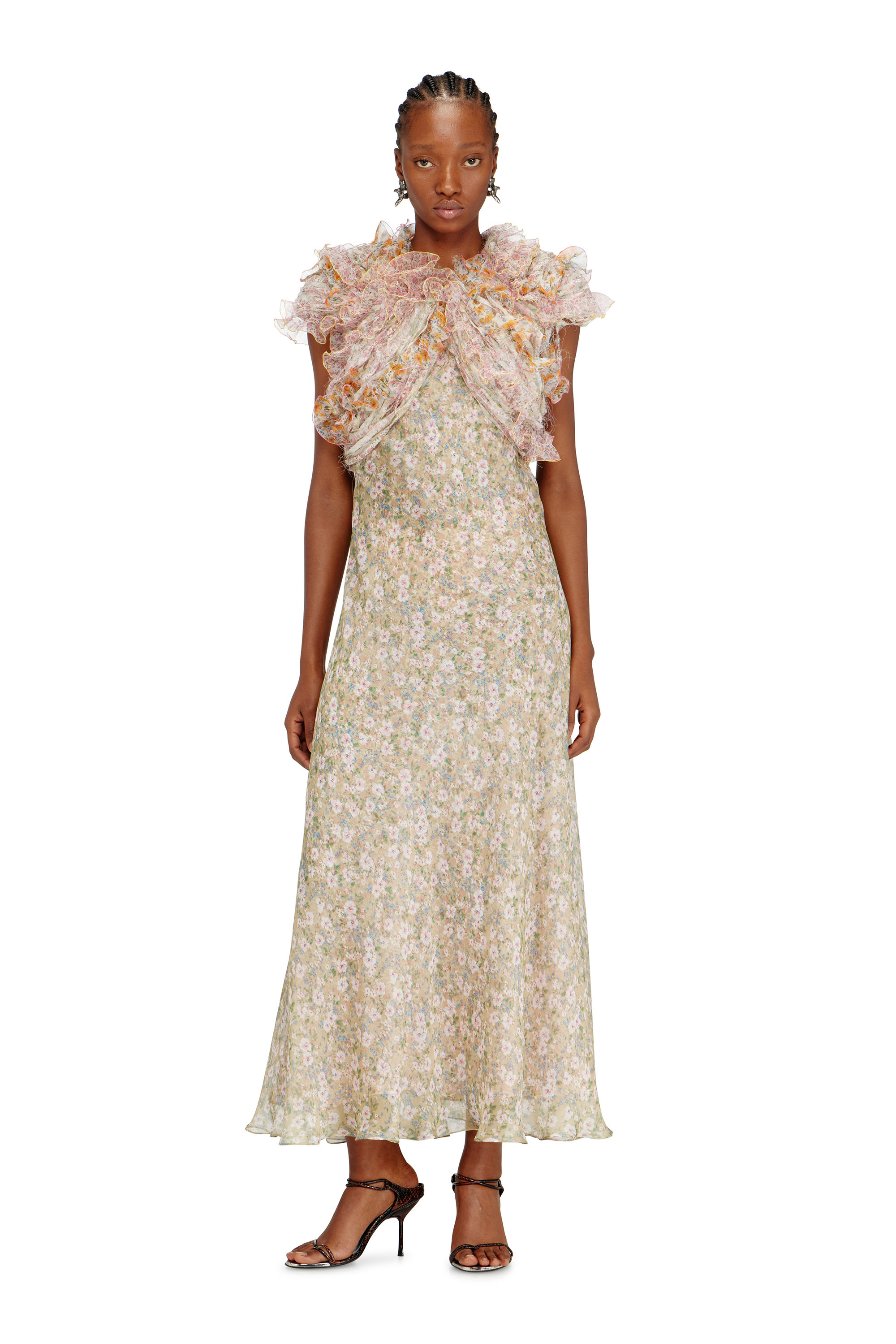 Diesel - D-FIBY, Woman's Silk dress with floral print in Beige - 2