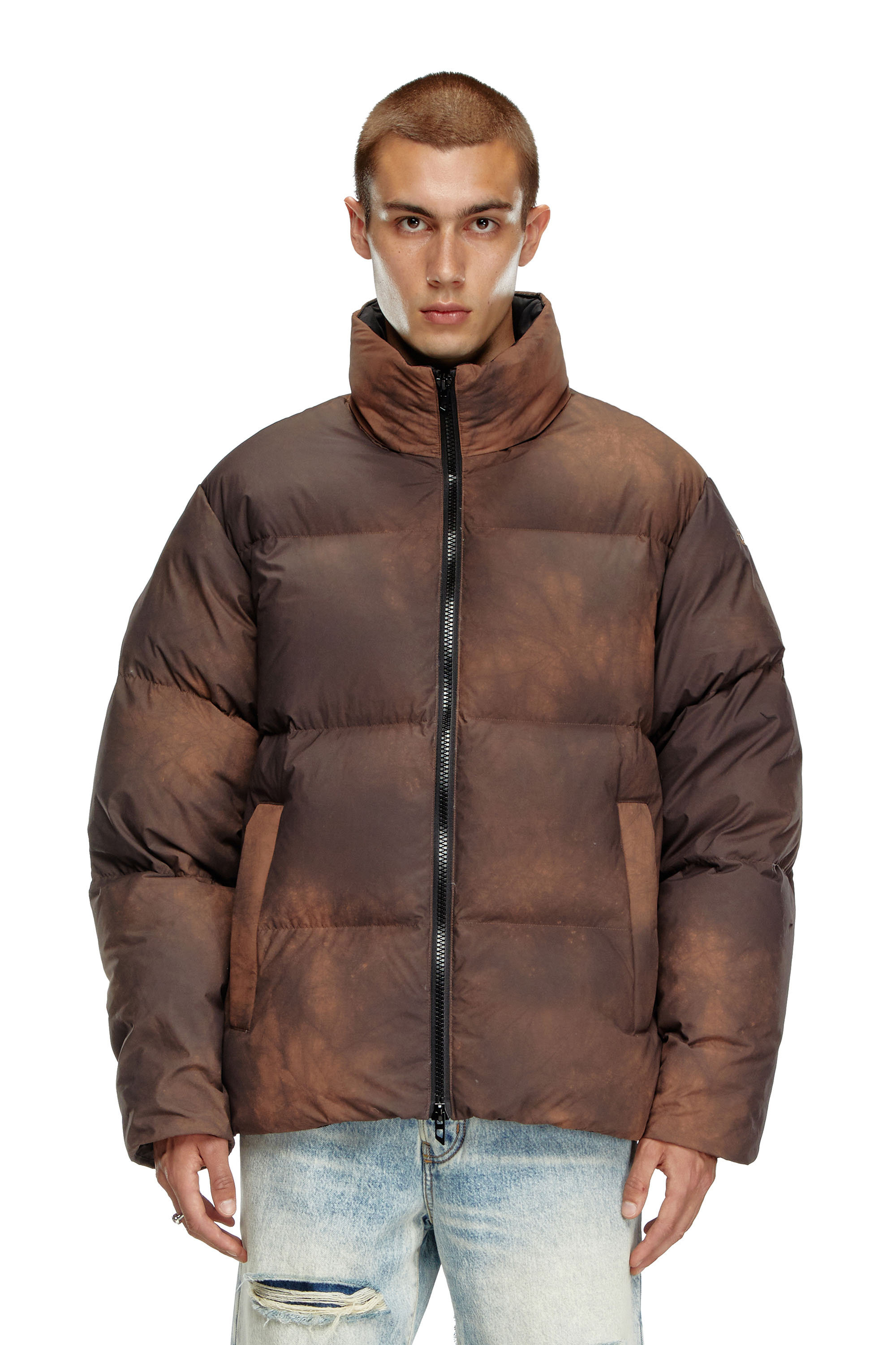 Diesel - W-RAVEEL, Man's Hooded down jacket in patchy nylon in Brown - 6