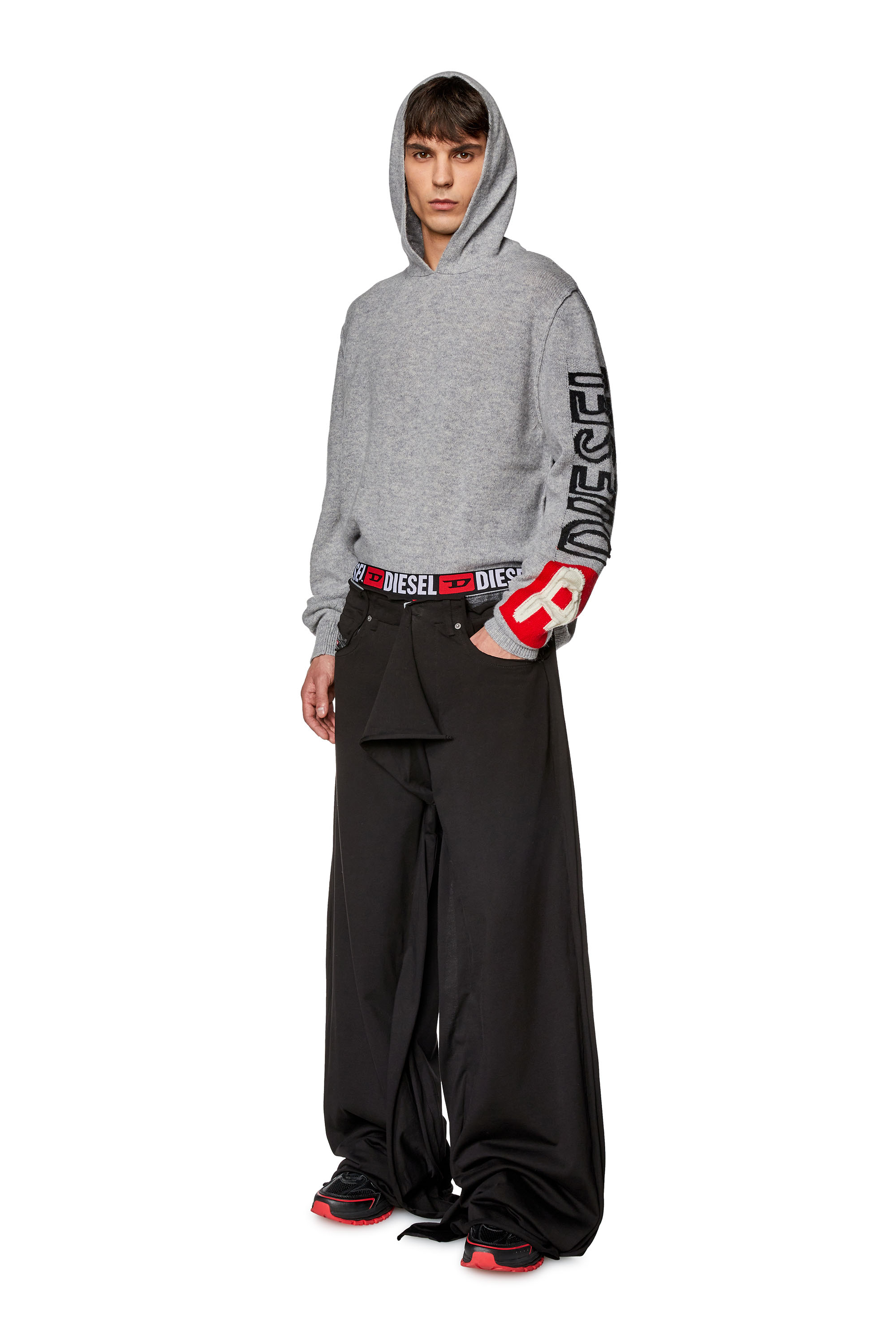 Diesel - K-TELENDO, Man Wool hoodie with cut-up logo in Grey - Image 2
