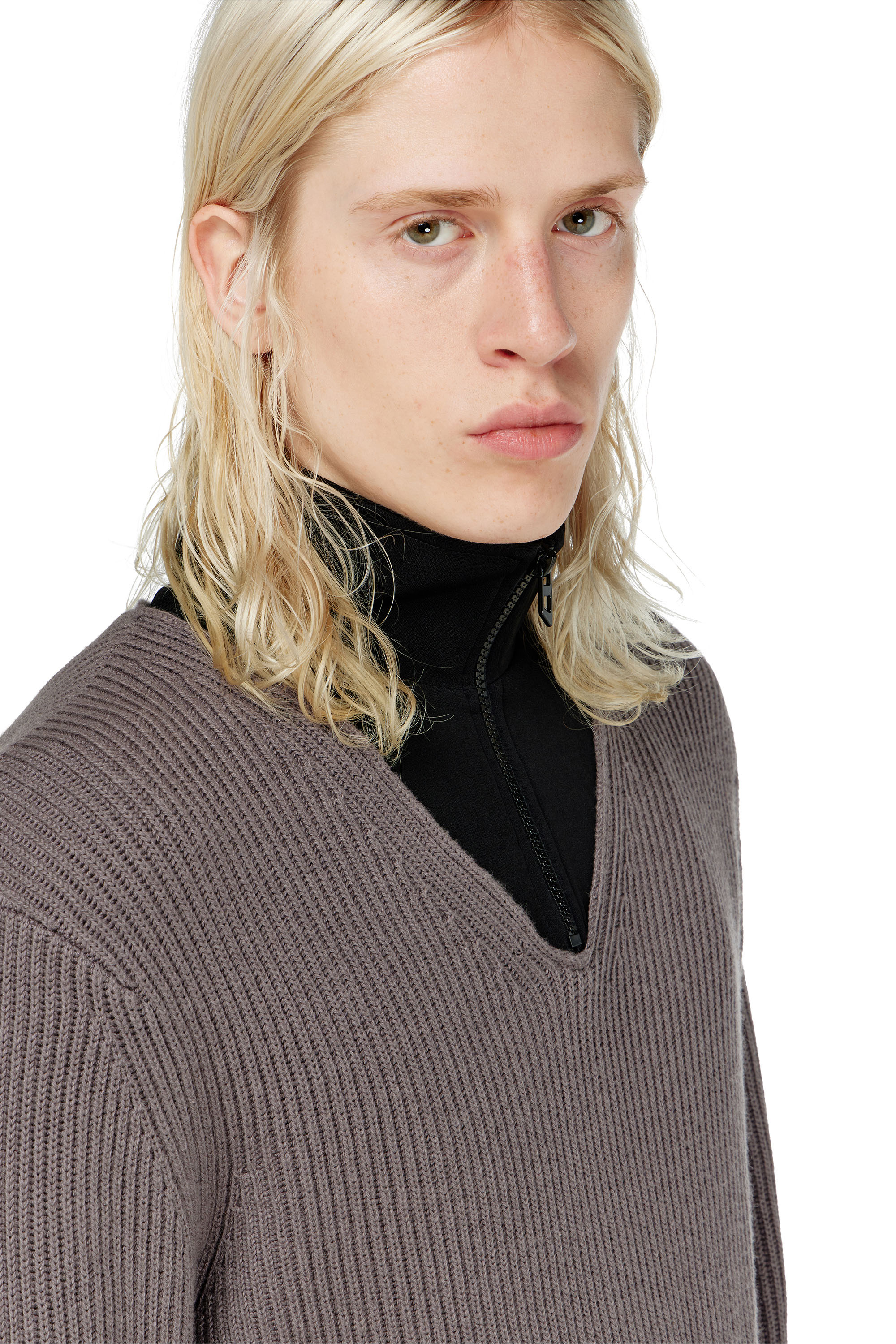 Diesel - K-MAMU, Man's Half-zip sweater with layered neckline in null - 5