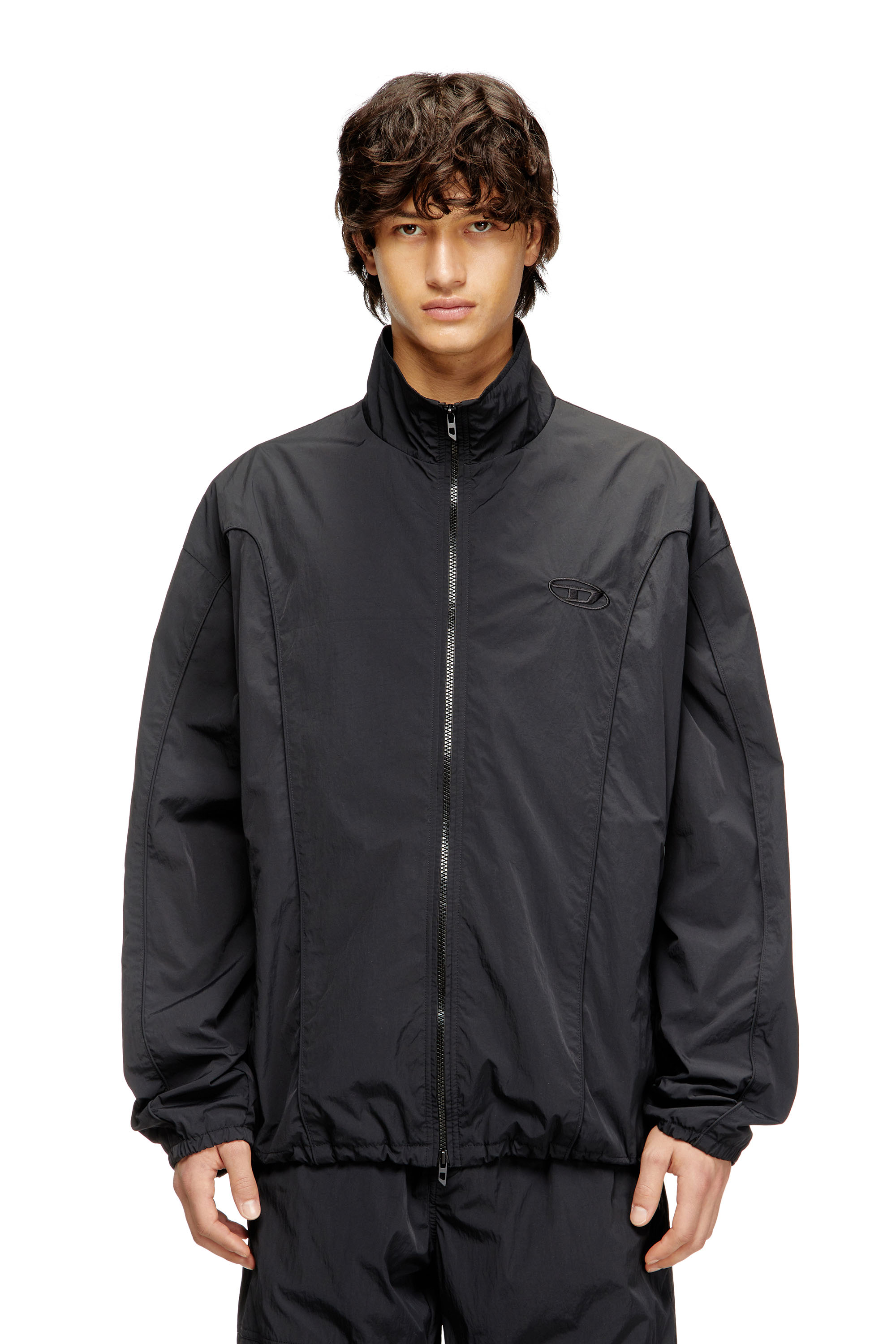 Diesel - J-FIVE-WRD-AKAD, Man's Crinkled-nylon jacket with piping in Black - 1